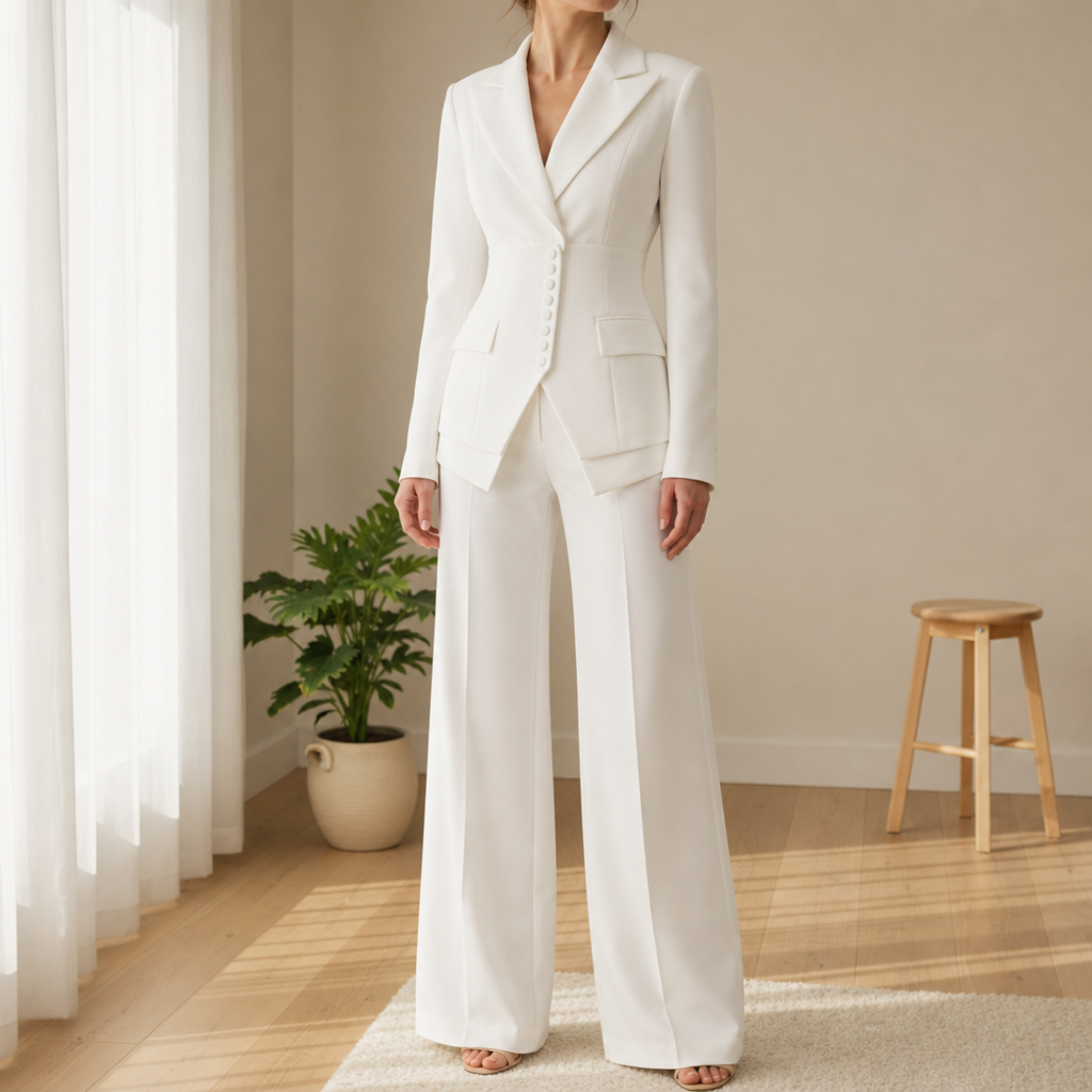 Siena Cinched Waist Suit Set in White