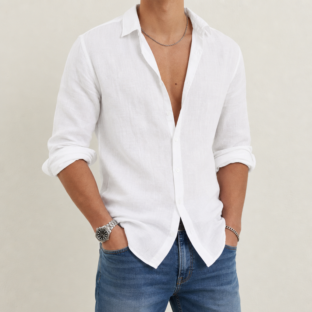 Emillio Linen Blend Shirt in White