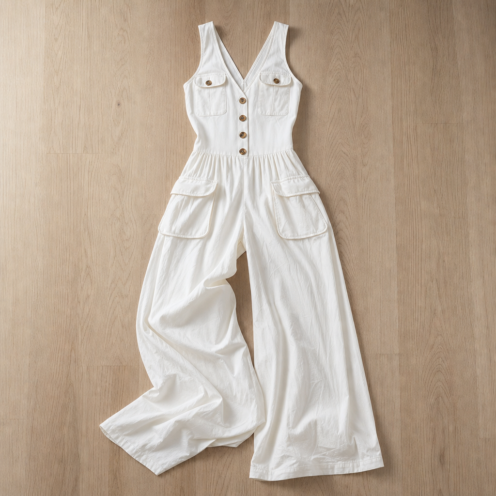 Monsanto Wide-Leg Cargo Jumpsuit in White