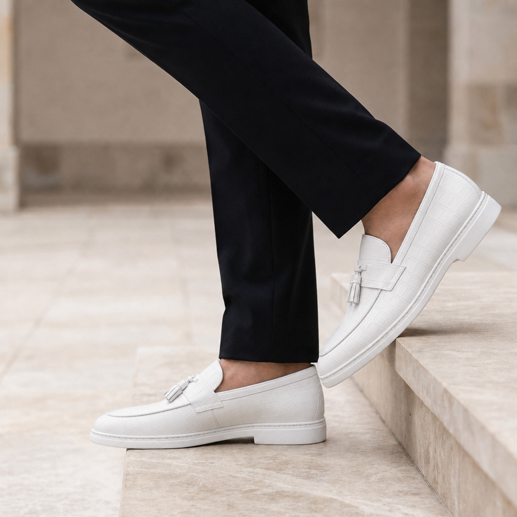 Cordoba Croc Tassel Loafers in White