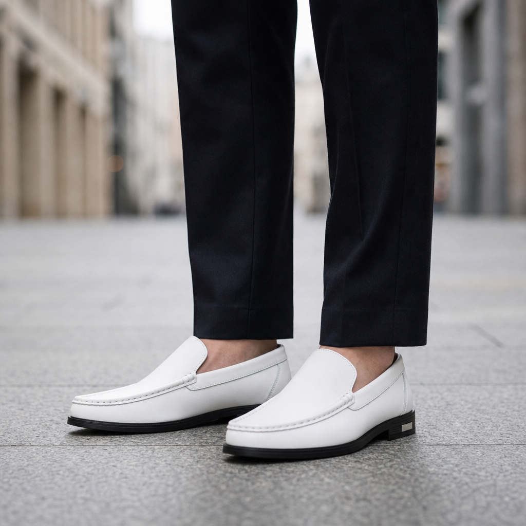 Methoni Leather Venetian Loafers in White