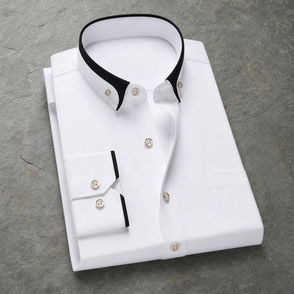 Carcassonne Contrast Collar Dress Shirt in White