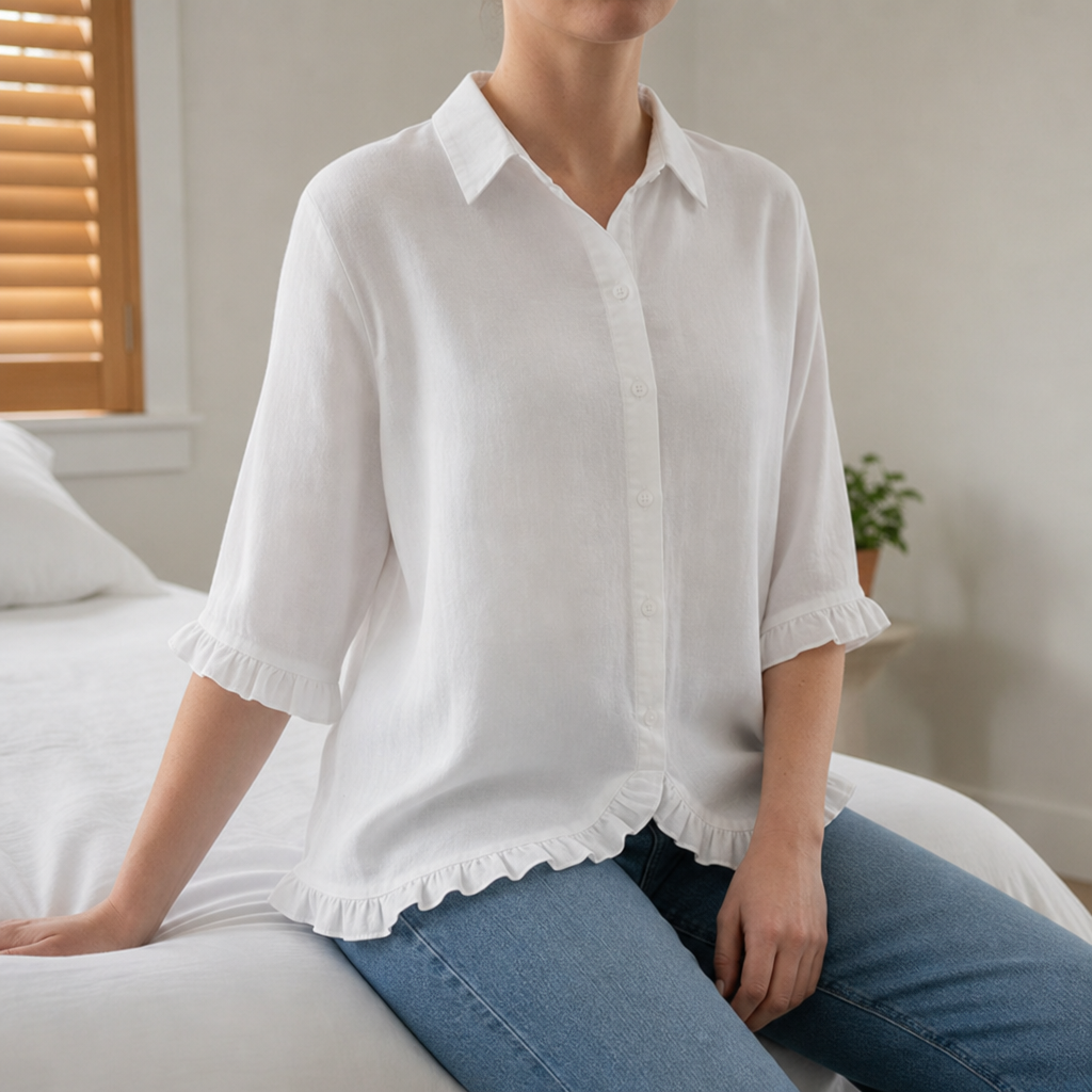 Guimaraes Ruffle Hem Blouse in White