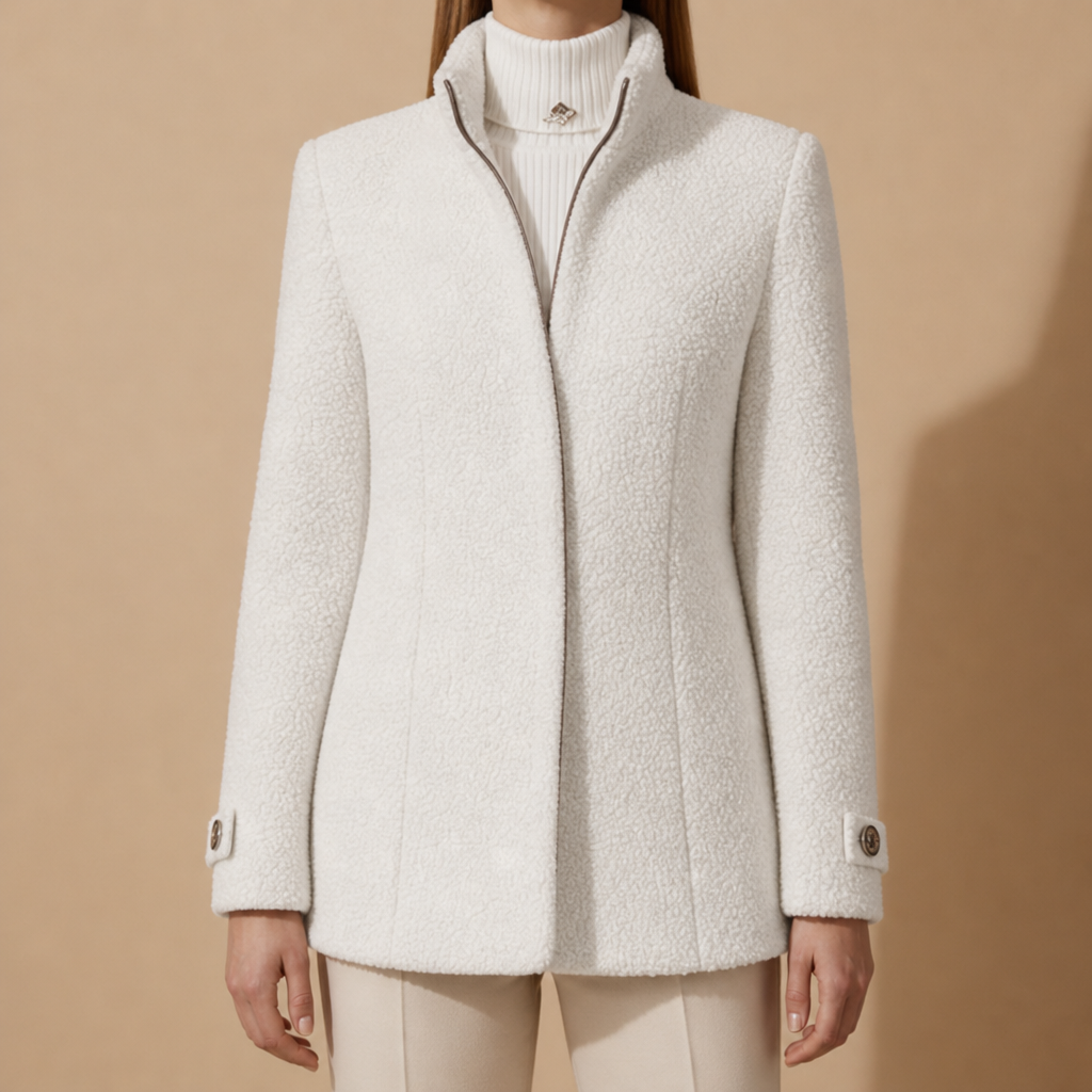 Ronda Fleece Stand Collar Coat in White