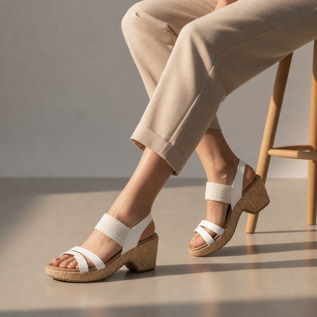 Arezzo Orthopedic Cork Wedge Sandals in White