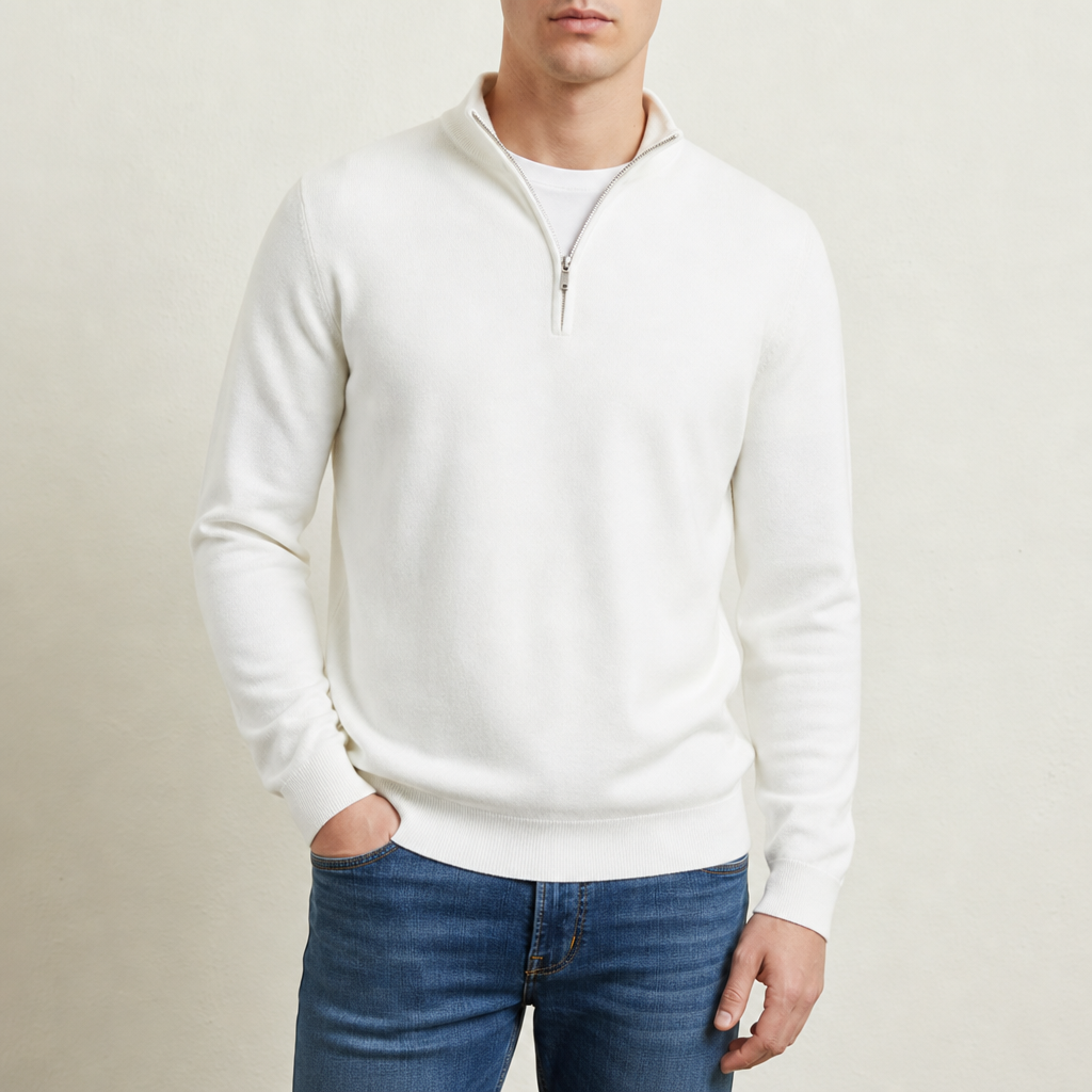 Primero Zip Collar Sweater in White