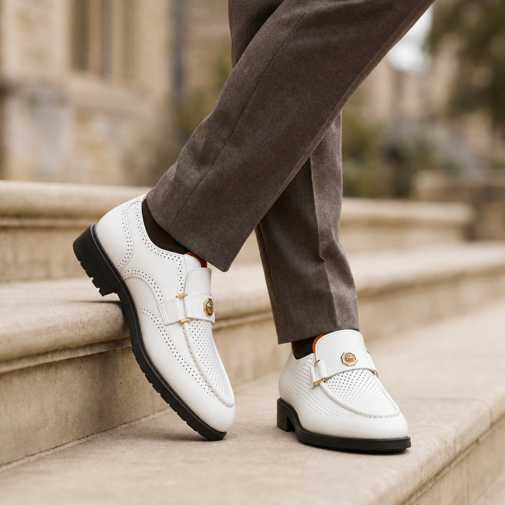 Evora Perforated Leather Loafers in White