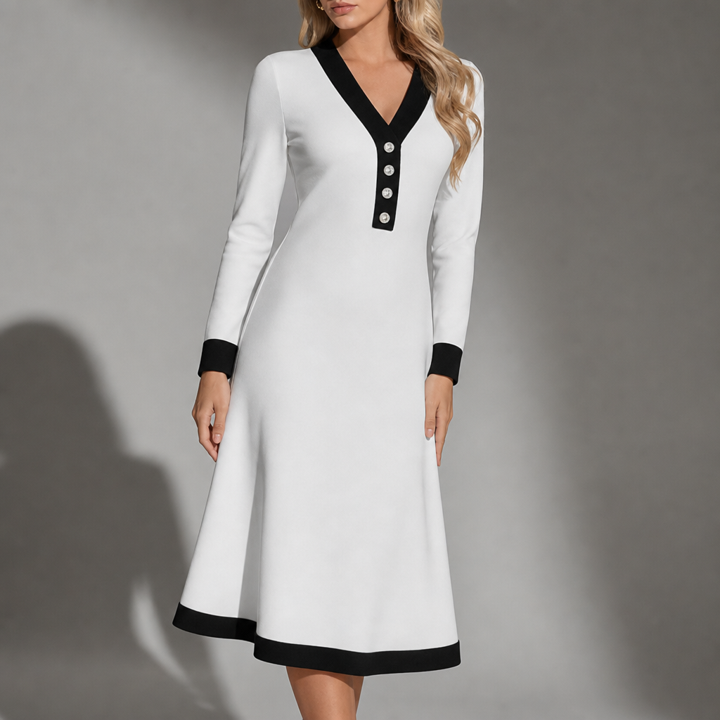 Lucca Color Block Midi Dress in White