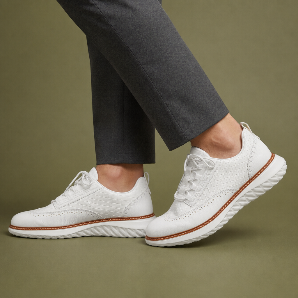 Valletta Woven Leather Dress Sneakers in White