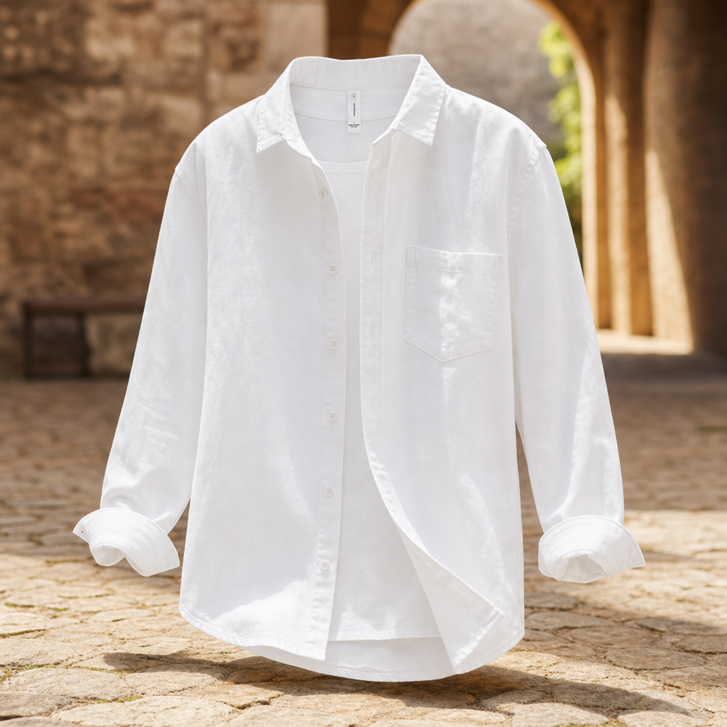 Trogir Linen Cotton Button-Up in White