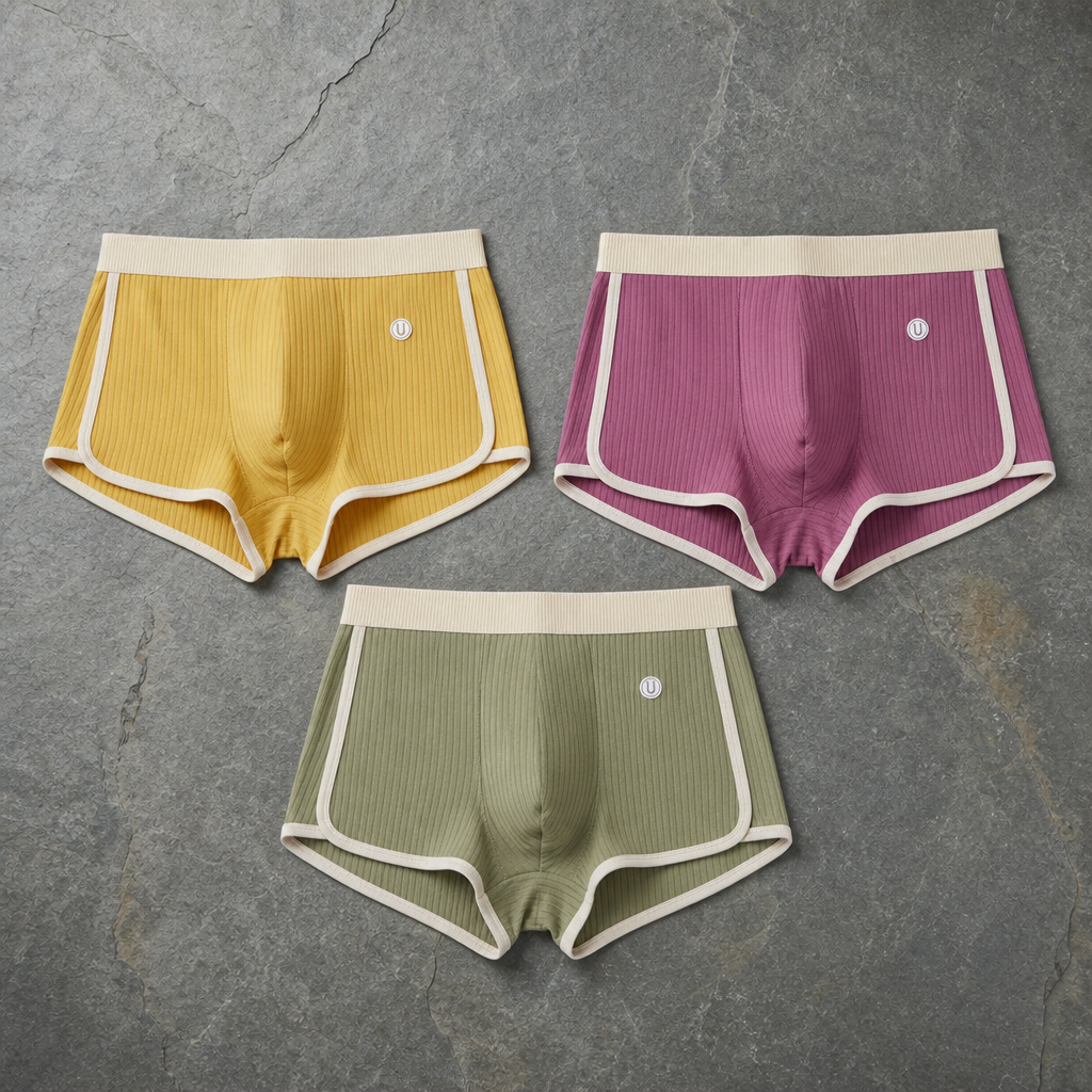 Imperia Ribbed Cotton Boxer Briefs in Yellow / Red/ Green