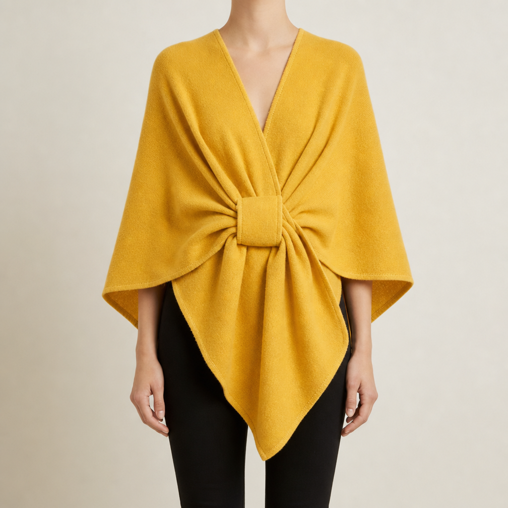 Maratea Belted Wrap Poncho in Yellow