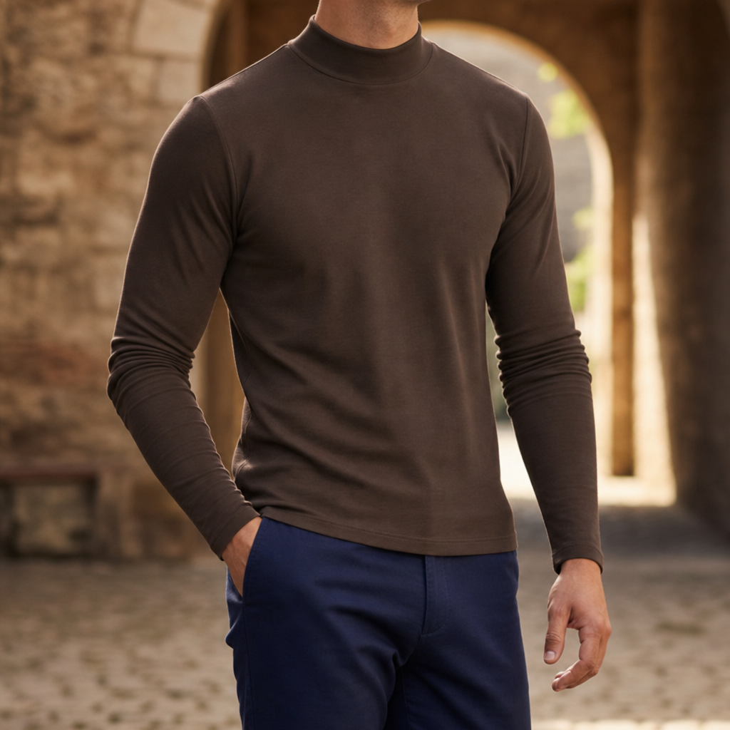 Santander Slim Fit Mock Neck in Dark brown