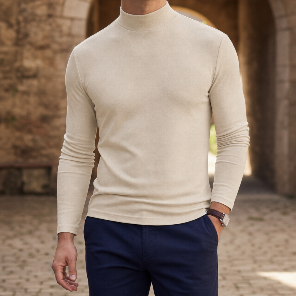 Santander Slim Fit Mock Neck in Beige