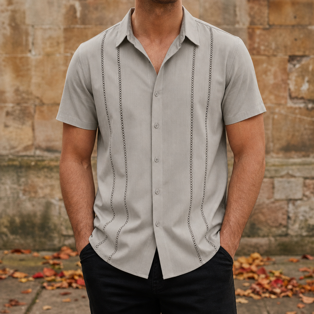 Michael Short Sleeve Cuban Shirt in Light Gray