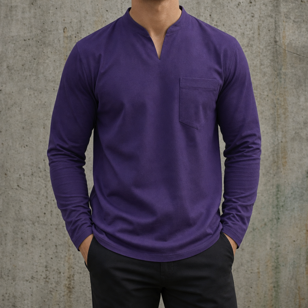 Tropea V-Neck Long Sleeve Tee in Pockets-Dark Purple