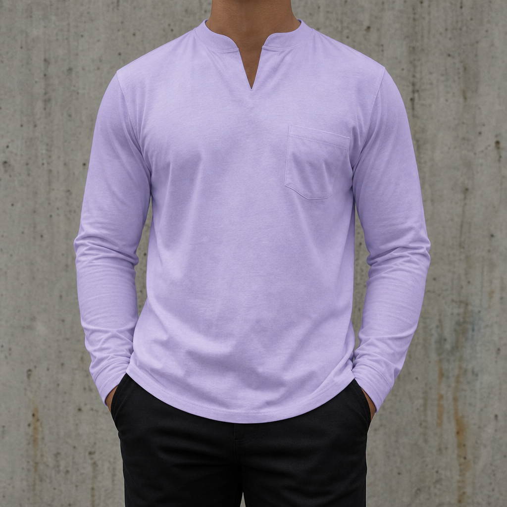 Tropea V-Neck Long Sleeve Tee in Pockets-Purple