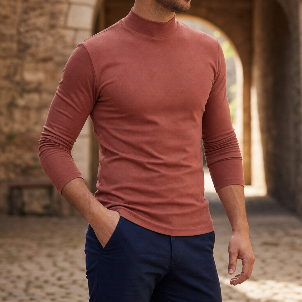 Santander Slim Fit Mock Neck in Rust red