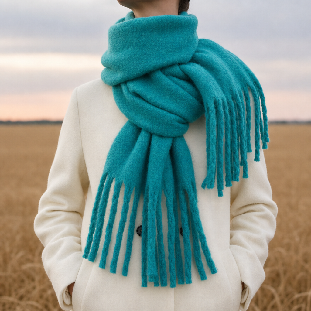 Tarifa Tassel Cashmere Wrap Scarf in Turquoise