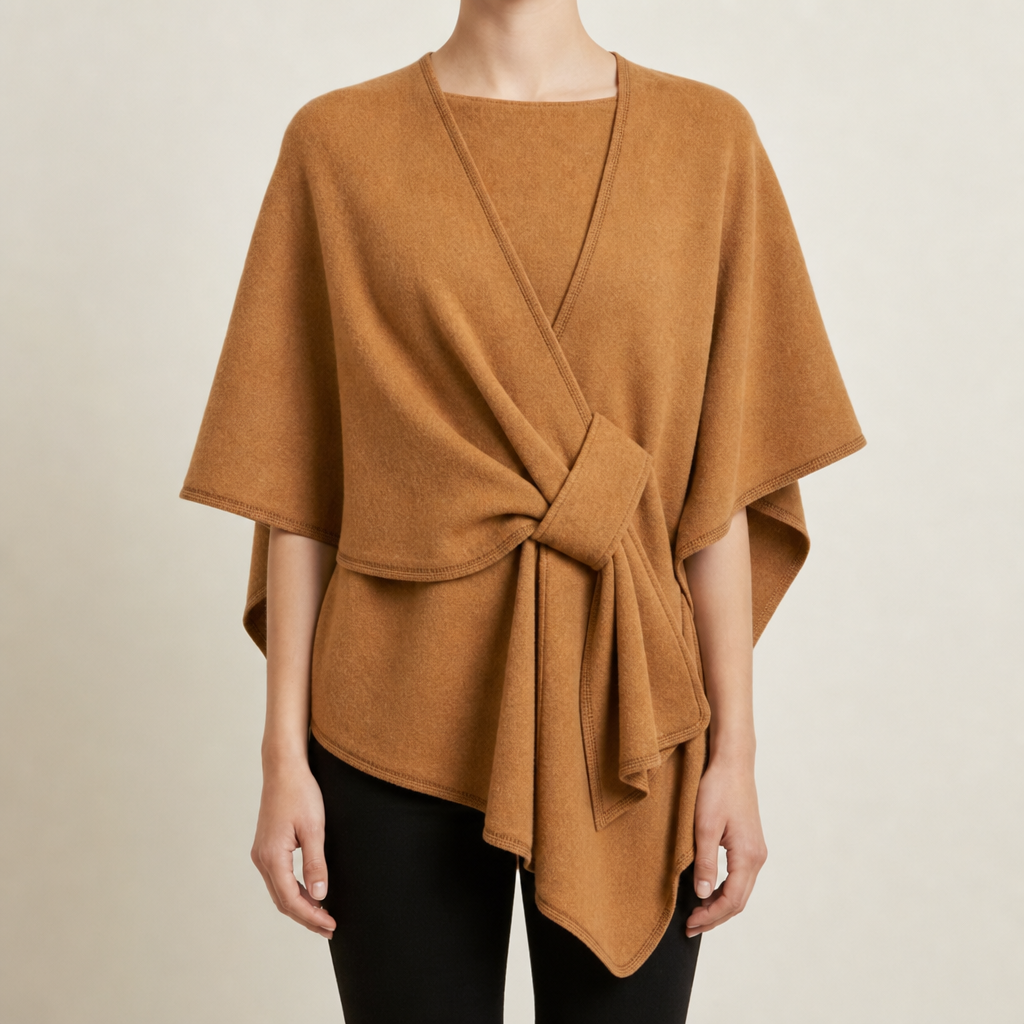 Maratea Belted Wrap Poncho in Amber
