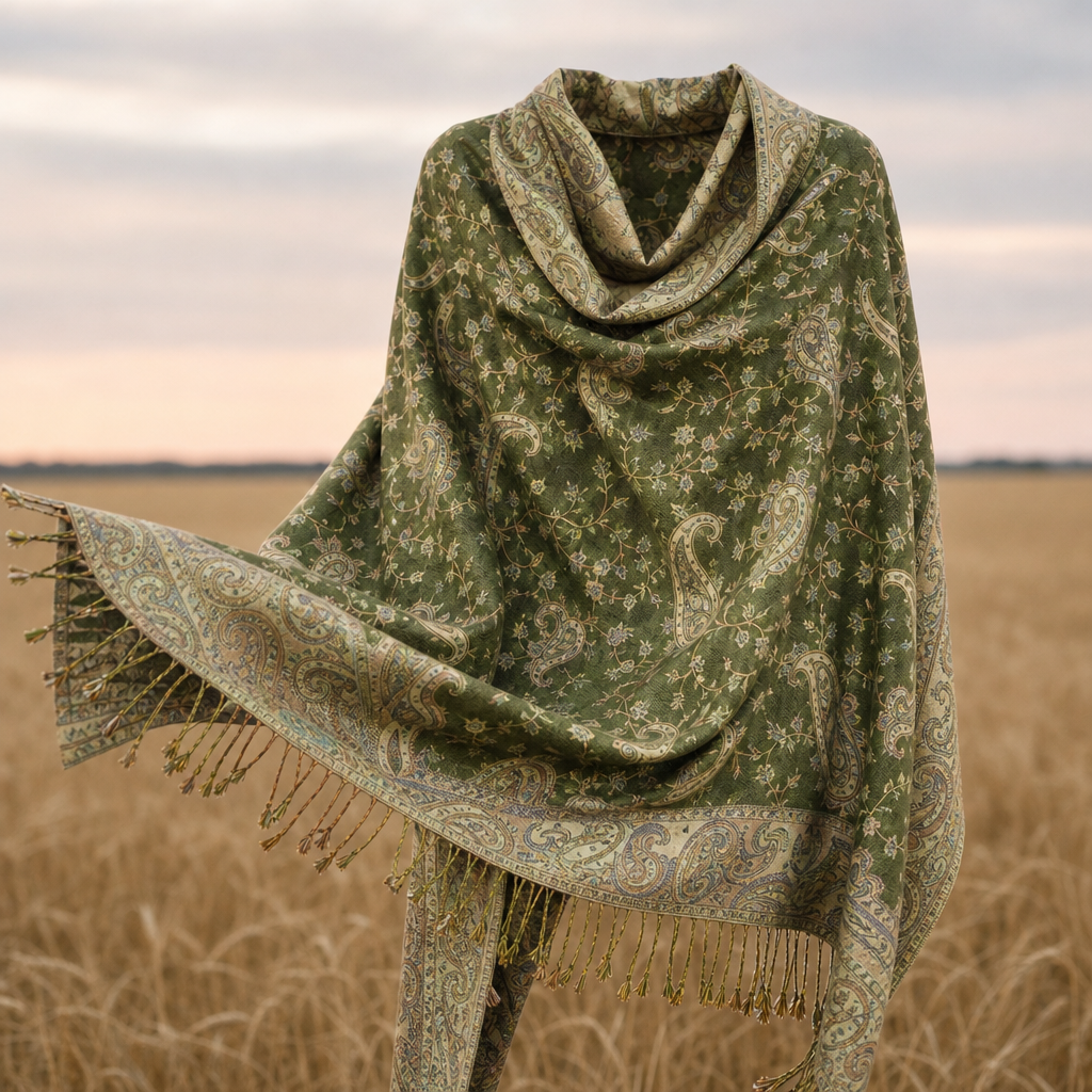Mijas Paisley Jacquard Wrap in Antique Olive