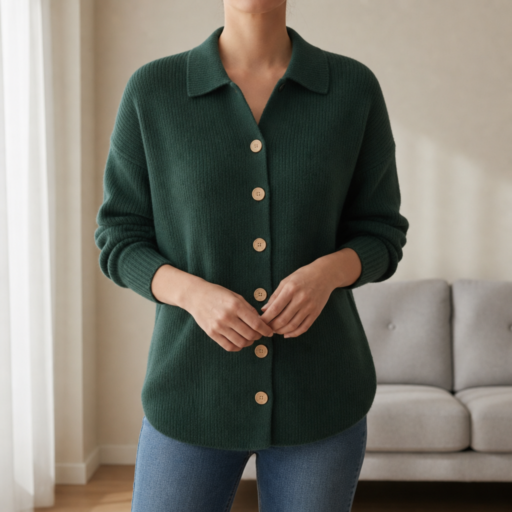 Gaeta Lapel Button-Up Cardigan in Army Green