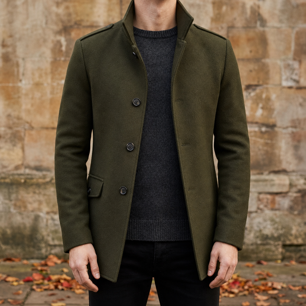 Elounda Slim Wool Blend Coat in Army Green