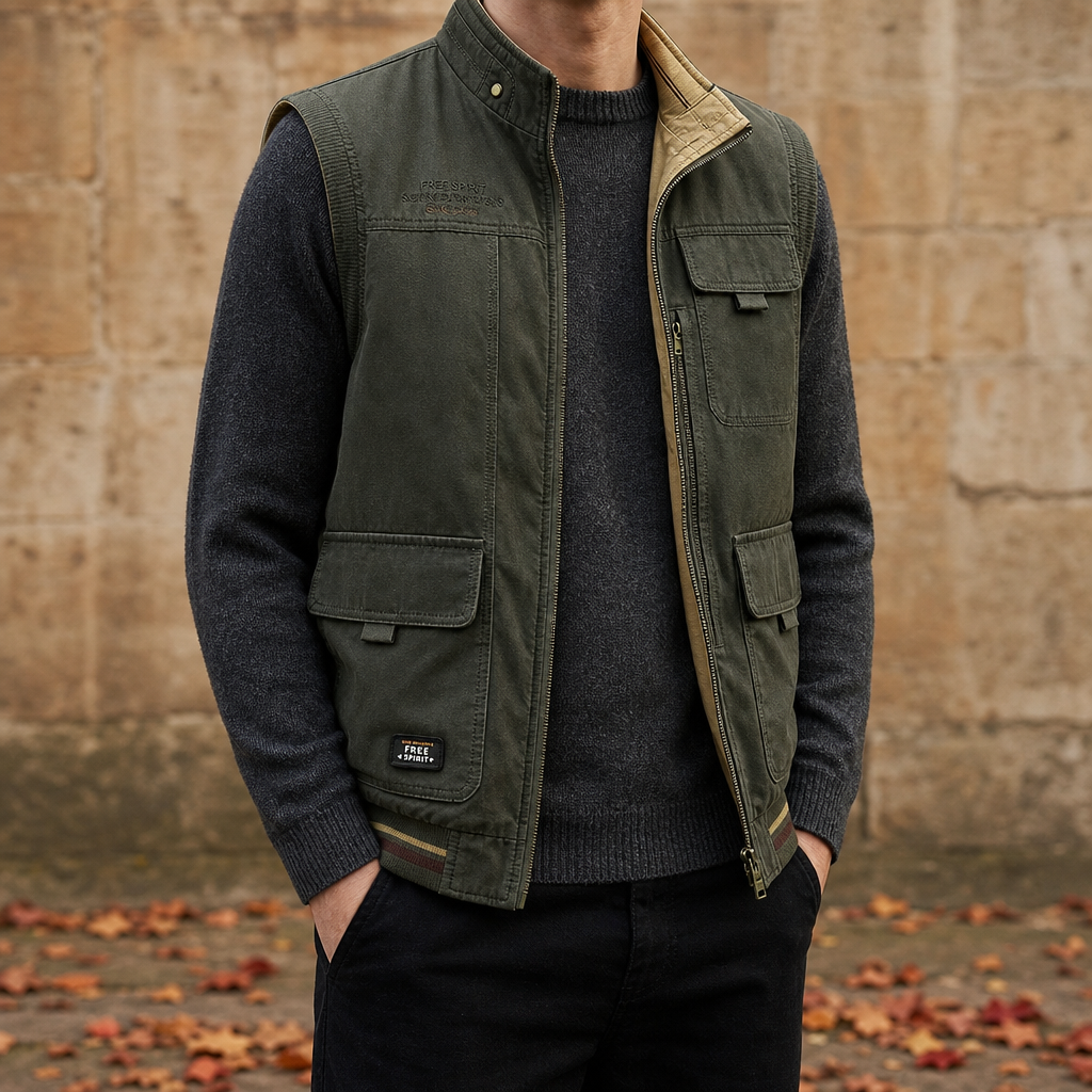Kyrenia Reversible Multi-Pocket Vest in Army Green