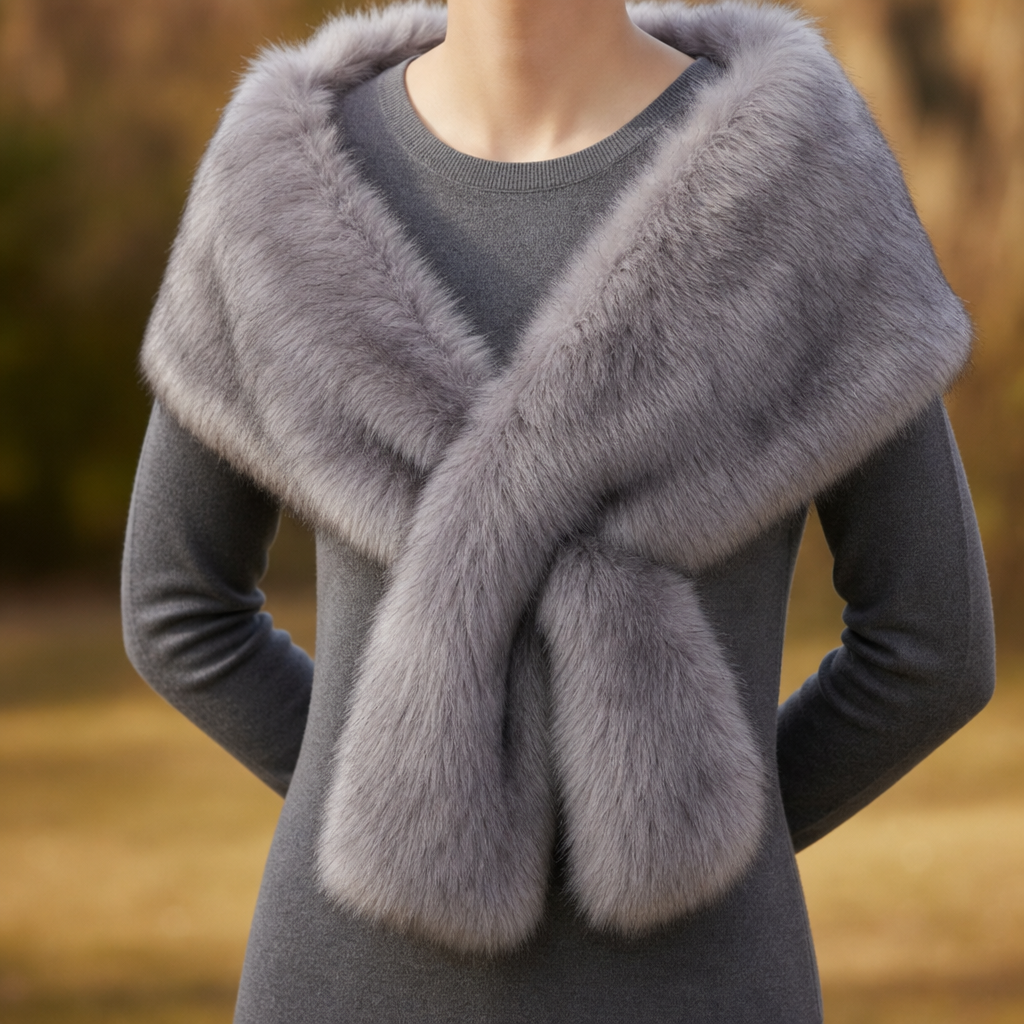 Rab Faux Fur Wrap Shawl in Ash