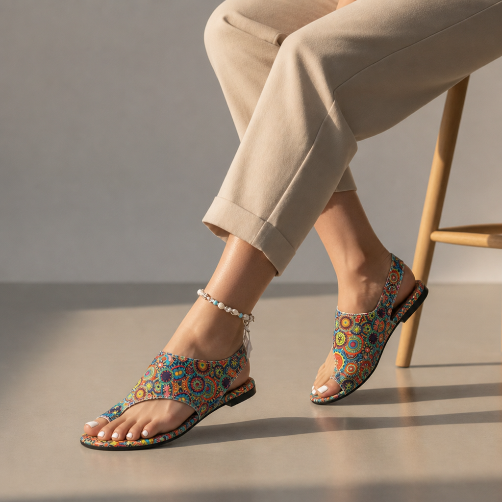 Marbella Paisley Jewel-Toe Sandals in Azure Mandala