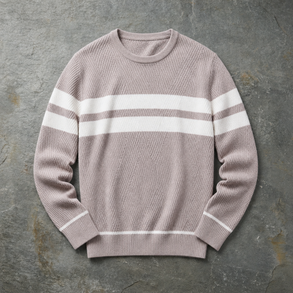 Elounda Striped Knit Crewneck in Beige