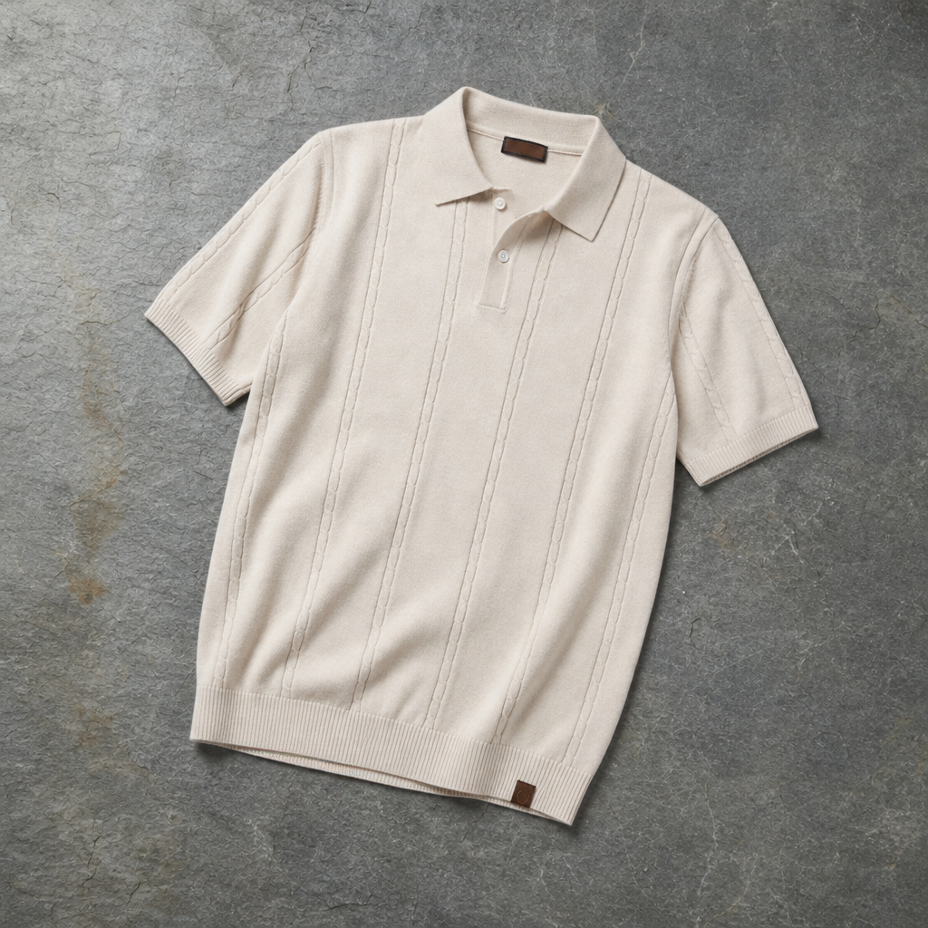 Murcia Cable Knit Polo in Beige