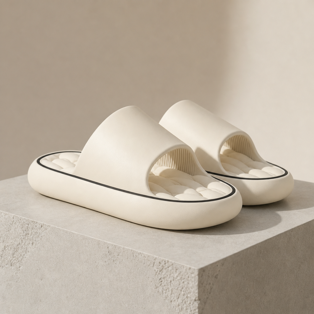 Caldamo Cushioned Massage Slides in Beige