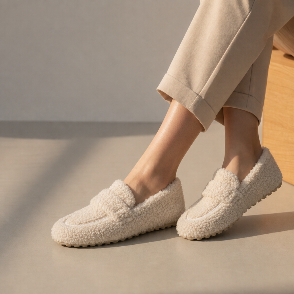 Merano Sherpa Fleece Loafers in Beige