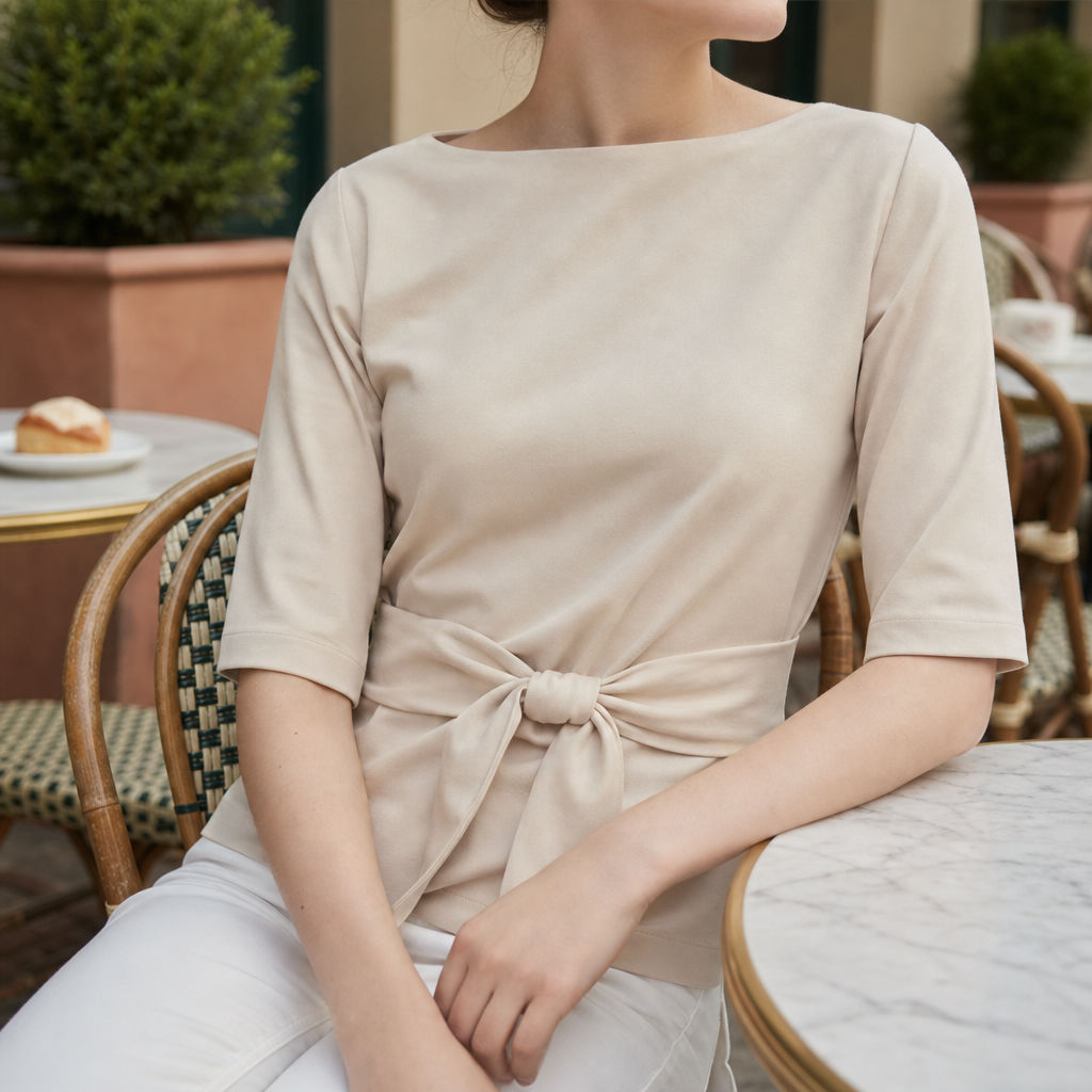 Funchal Tie-Waist Jersey Top in Beige