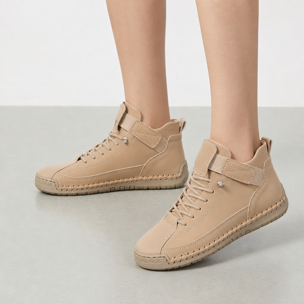 Granada Hand-Stitched Leather Sneakers in Beige