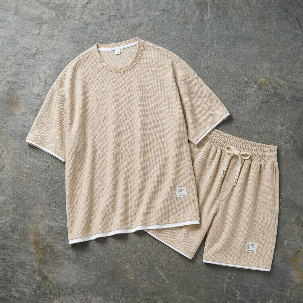 Spetses Waffle Knit Lounge Set in Beige