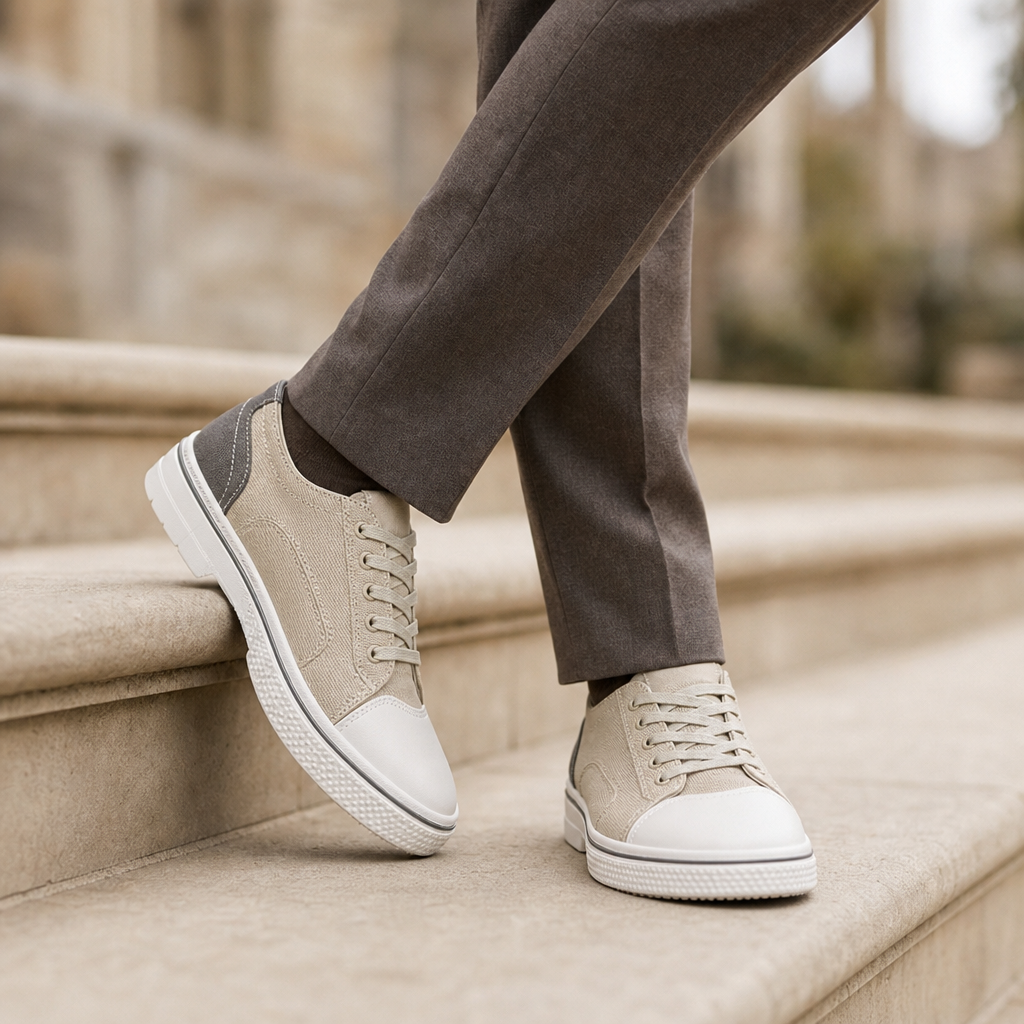 Lamego Two-Tone Canvas Sneakers in Beige