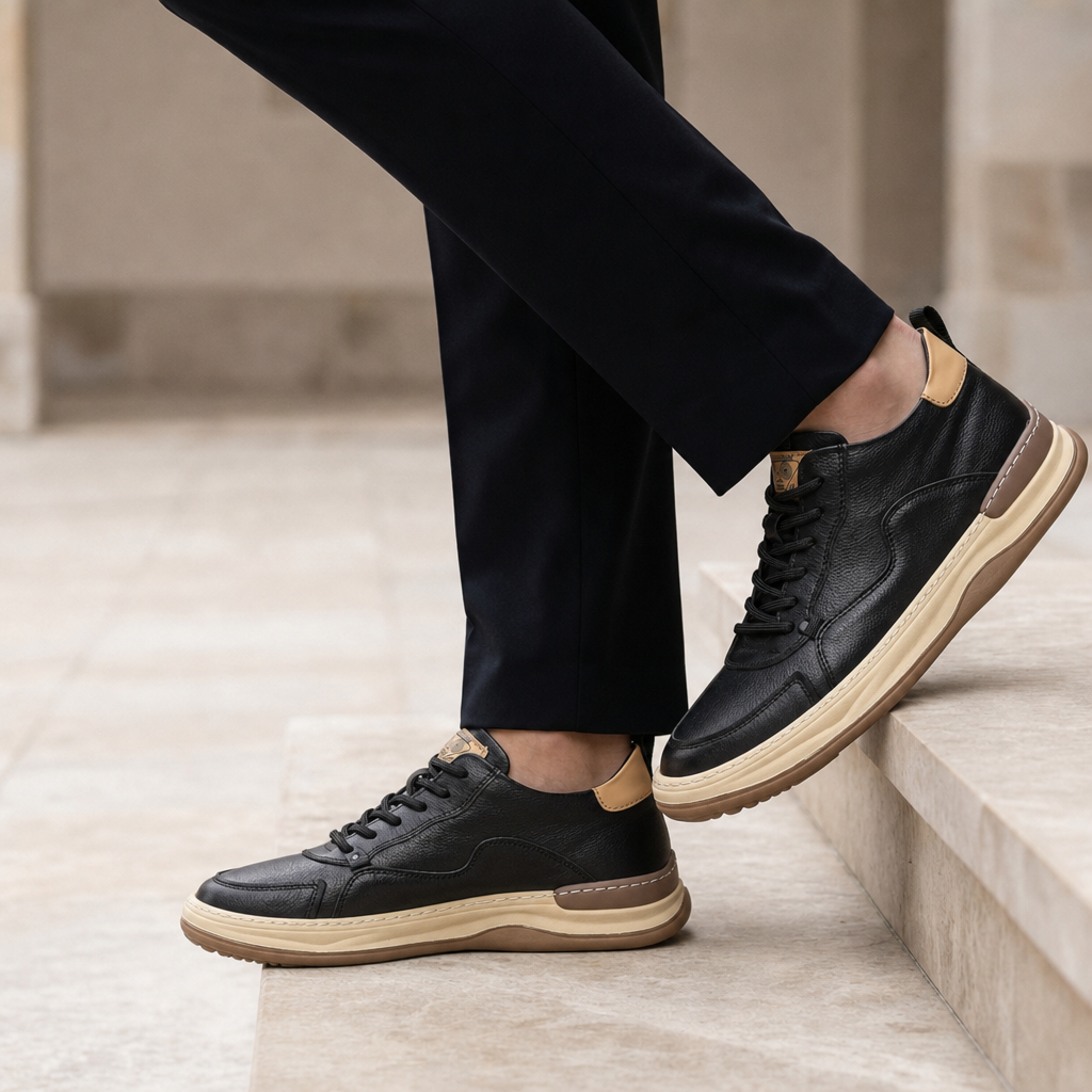 Toledo Leather Casual Sneakers in Black Beige