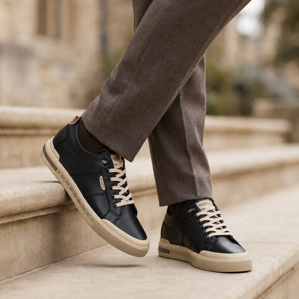 Granada Leather Low-Top Sneakers in Black/beige