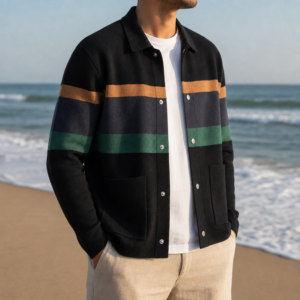Marvao Striped Knit Jacket in Black & Green