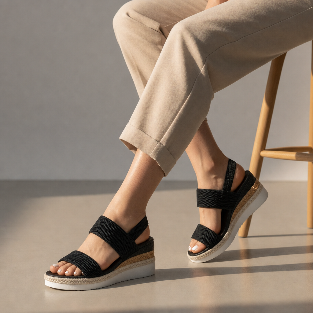 Avignon Chain Strap Platform Sandals in Black