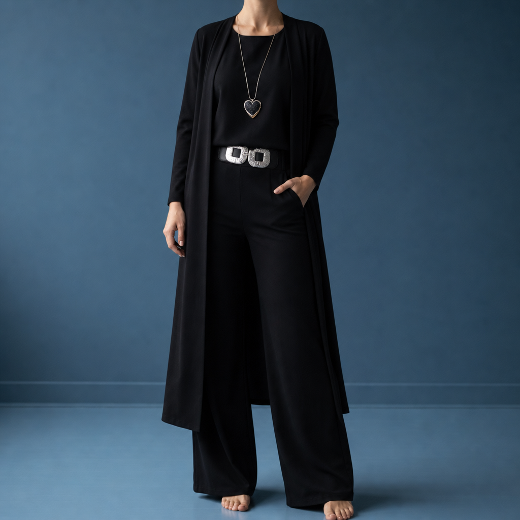 Sete Cardigan Top Pants Set in Black