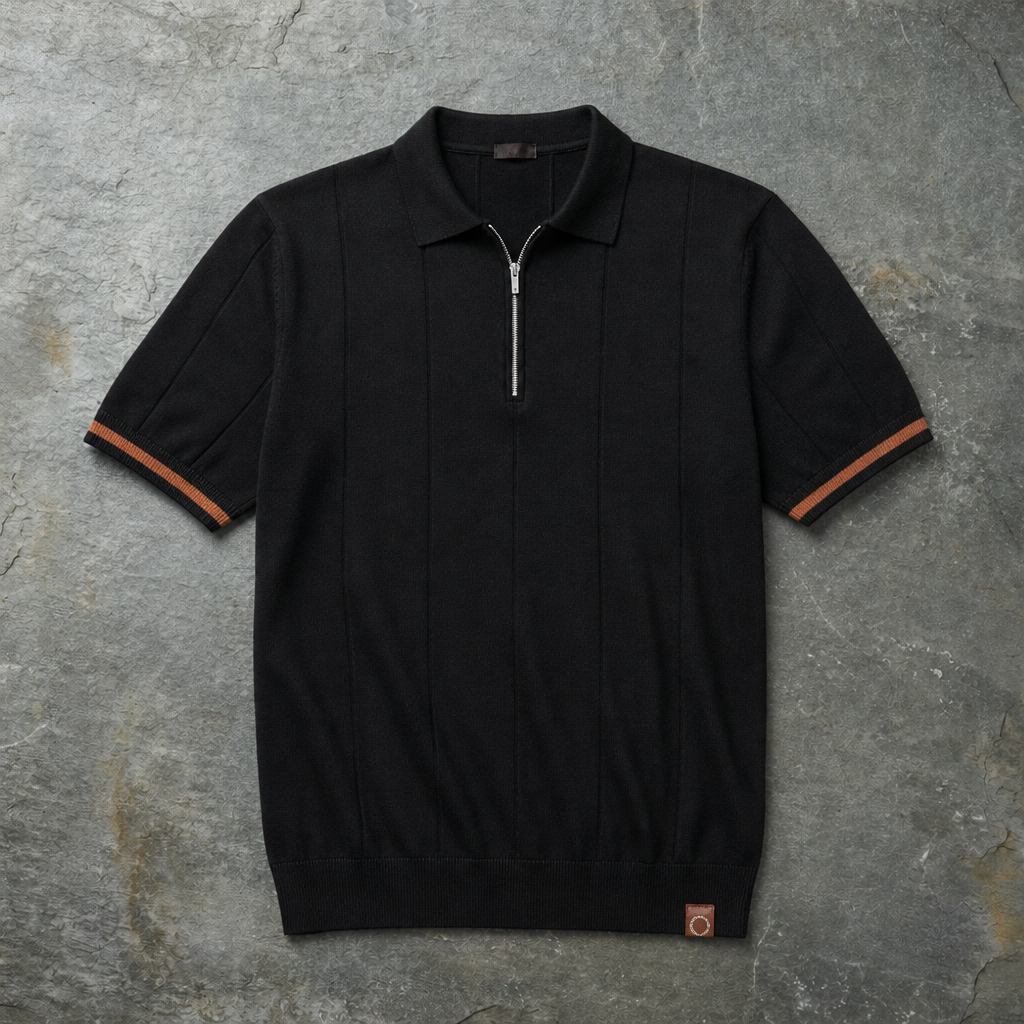 Arles Zip Knit Polo in Black
