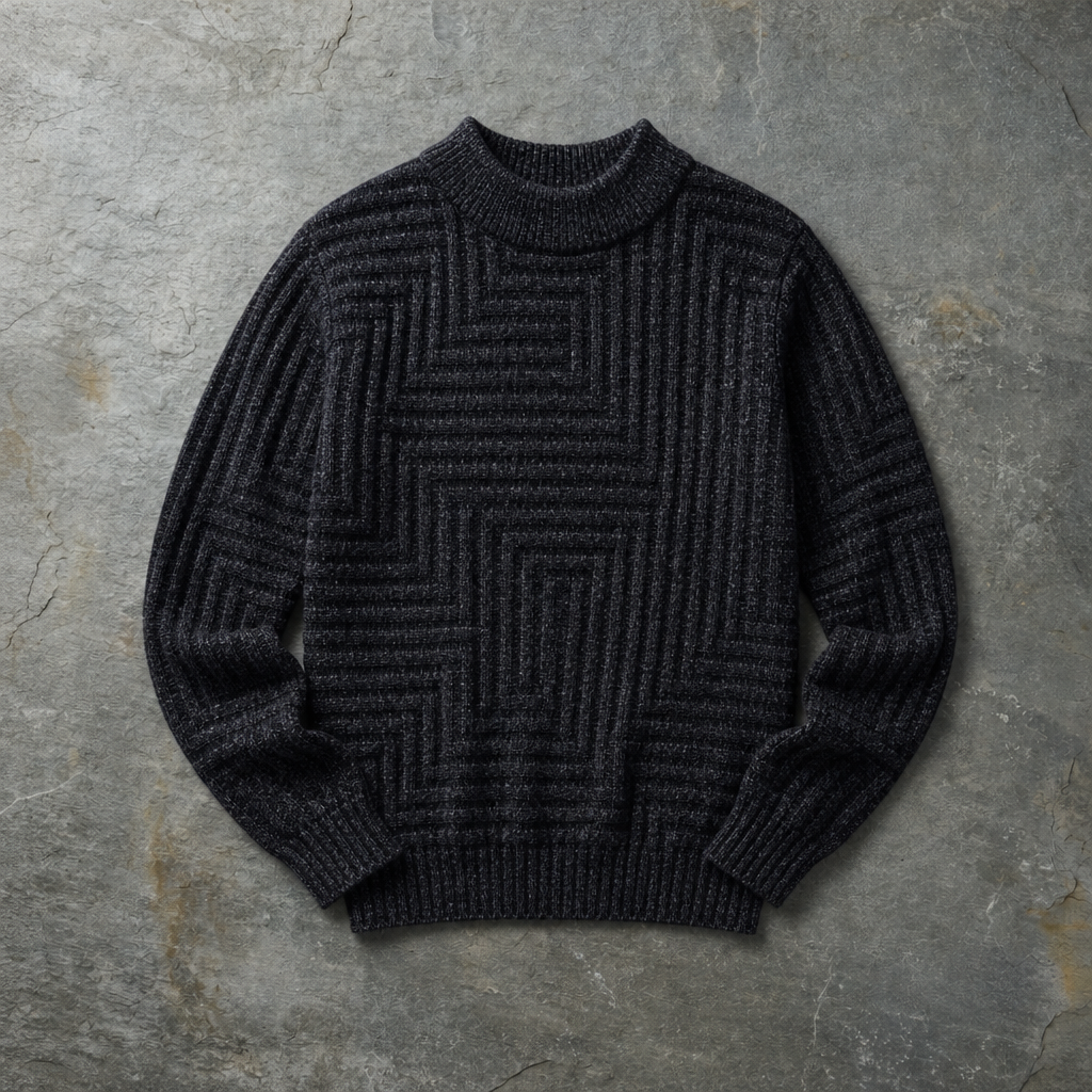 Makarska Geo-Pattern Knit Sweater in Black
