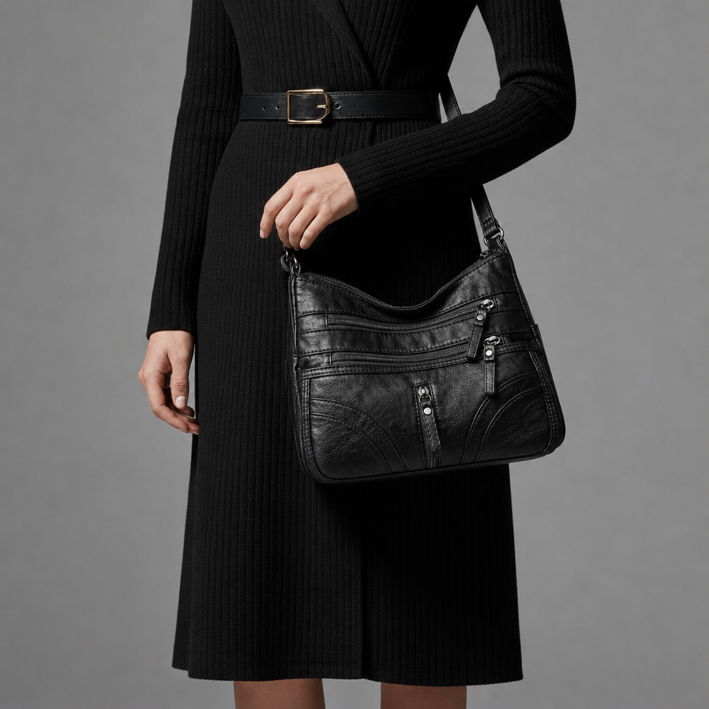 Gaeta Multi-Pocket Crossbody Bag in Black