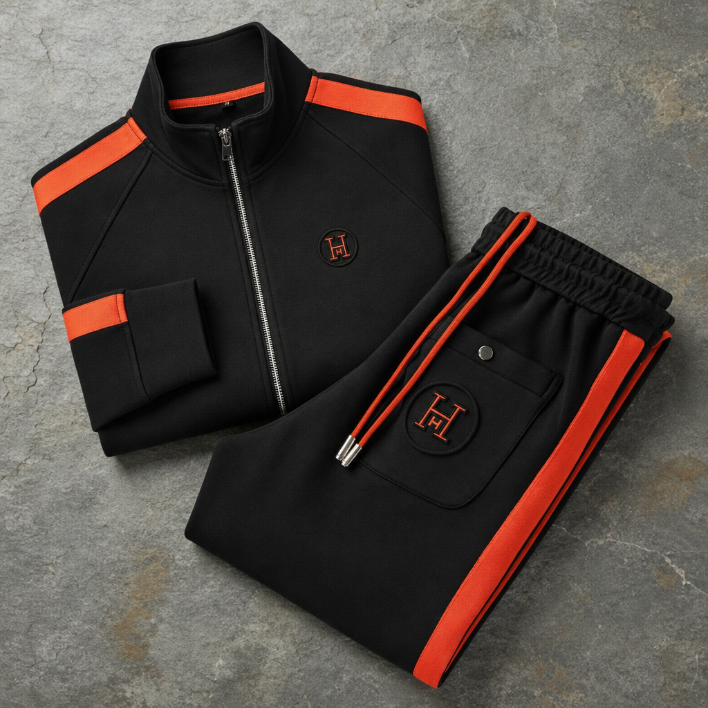 Sete Striped Zip Tracksuit Set in Black