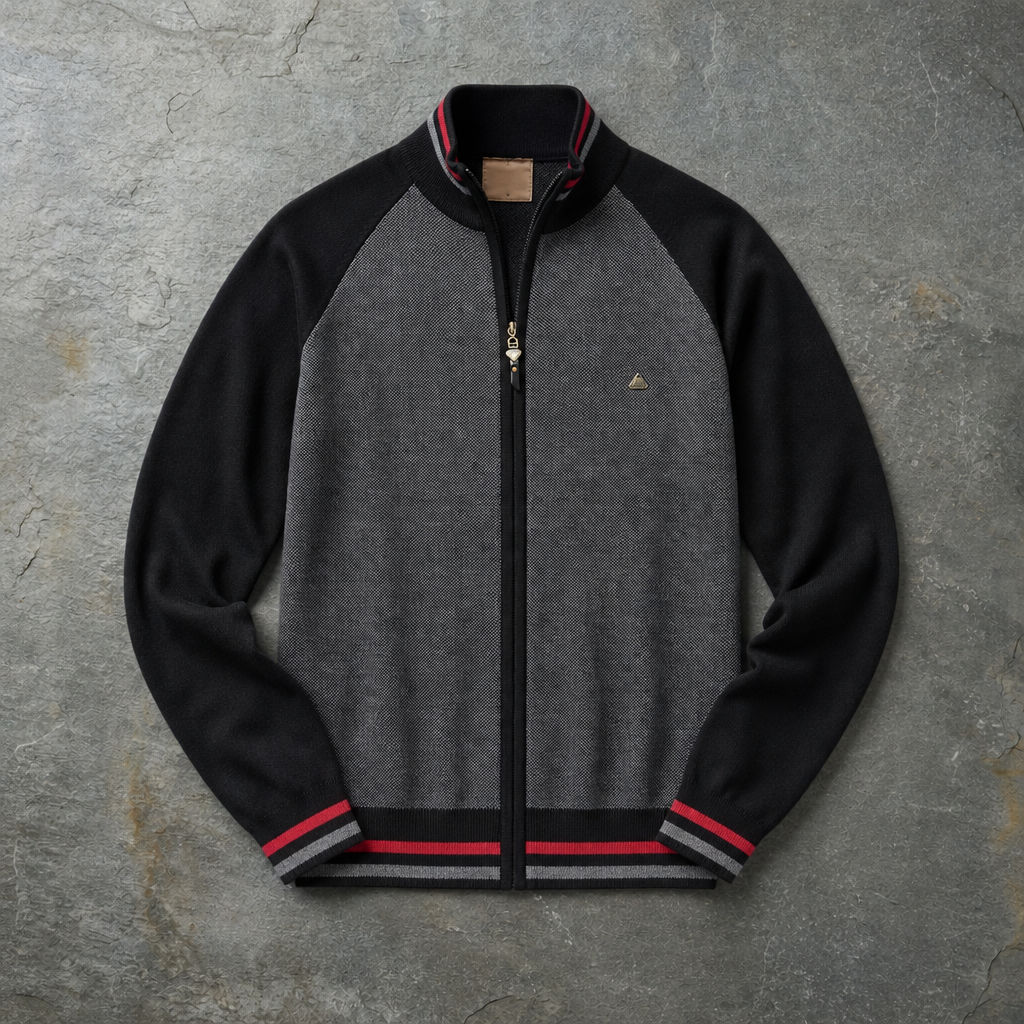 Albufeira Striped Zip-Up Cardigan in Black