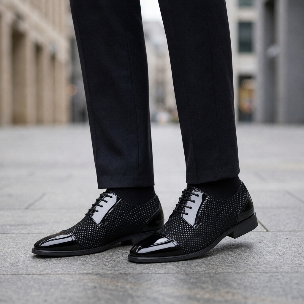 Cinque Terre Gloss Cap-Toe Oxfords in Black