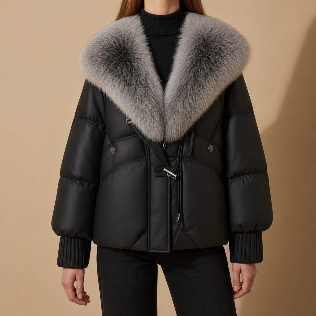 Pollensa Fur Collar Puffer Jacket in Black